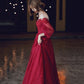 Langes Ballkleid aus bordeauxroter Spitze Abendkleid in A-Linie 10213