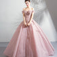 Rosa Tüll Spitze langes Ballkleid A-Linie Abendkleid 10359