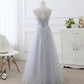 Gray tulle lace prom dress A line evening dress  8442