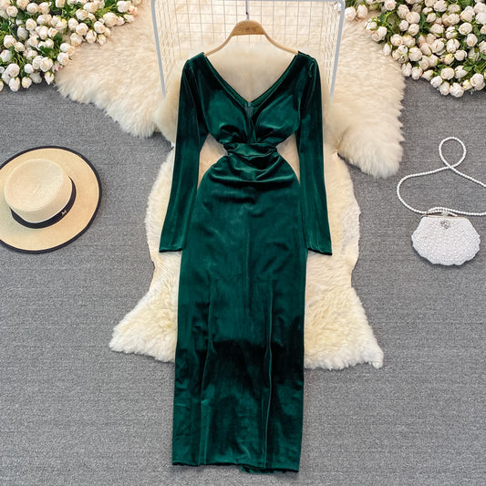 Sexy Langarmkleid mit V-Ausschnitt 10949