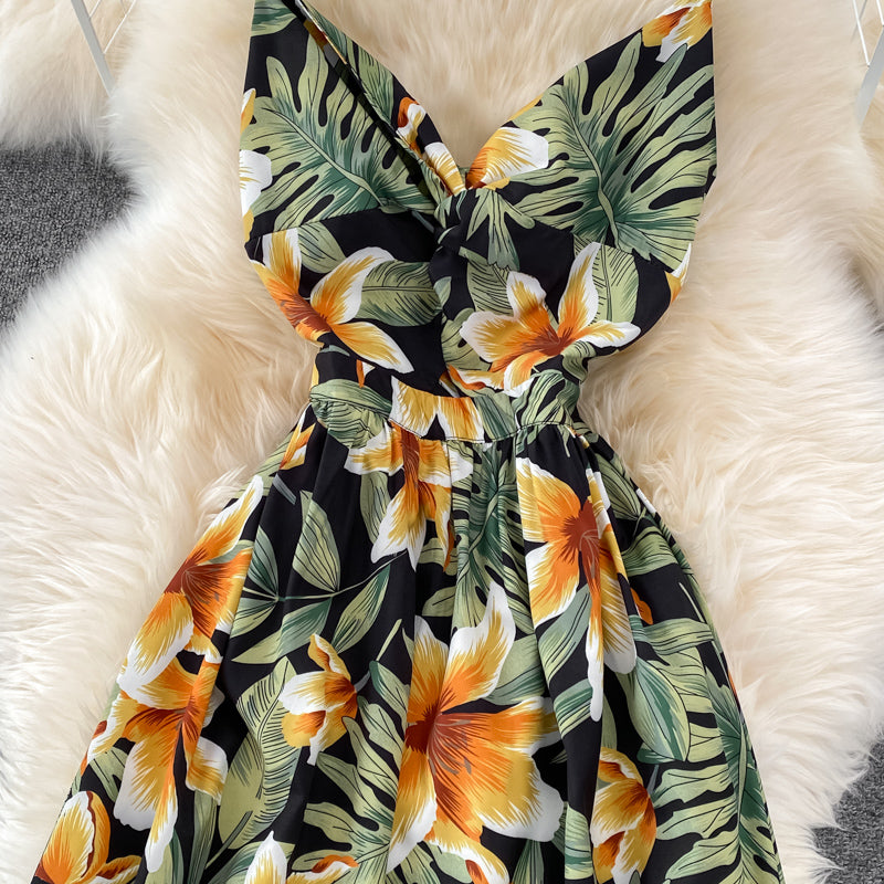 Robe fleurie mignonne à col en V avec nœud Robe tendance 10790