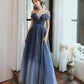 Langes Ballkleid aus blauem Tüll mit Pailletten blaues Abendkleid 10477