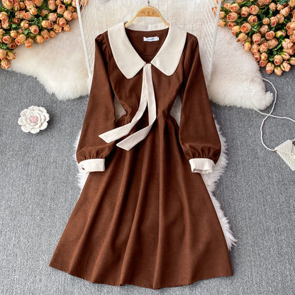 Süßes langärmliges Cordkleid Modekleid 10853