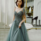 Cute tulle lace long prom dress A line evening dress  10422