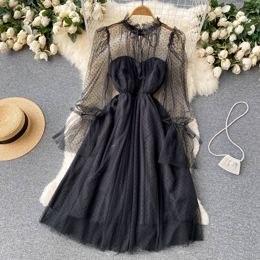 Süßes Tüll-Langarmkleid Modekleid 10659
