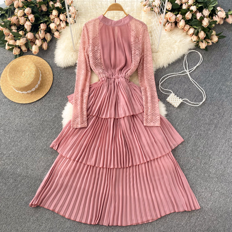 A Line Chiffon Lace Long Sleeve Dress Fashion Dress  10720
