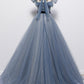 Bule Tüll langes A-Linie Ballkleid blaues Abendkleid 8718