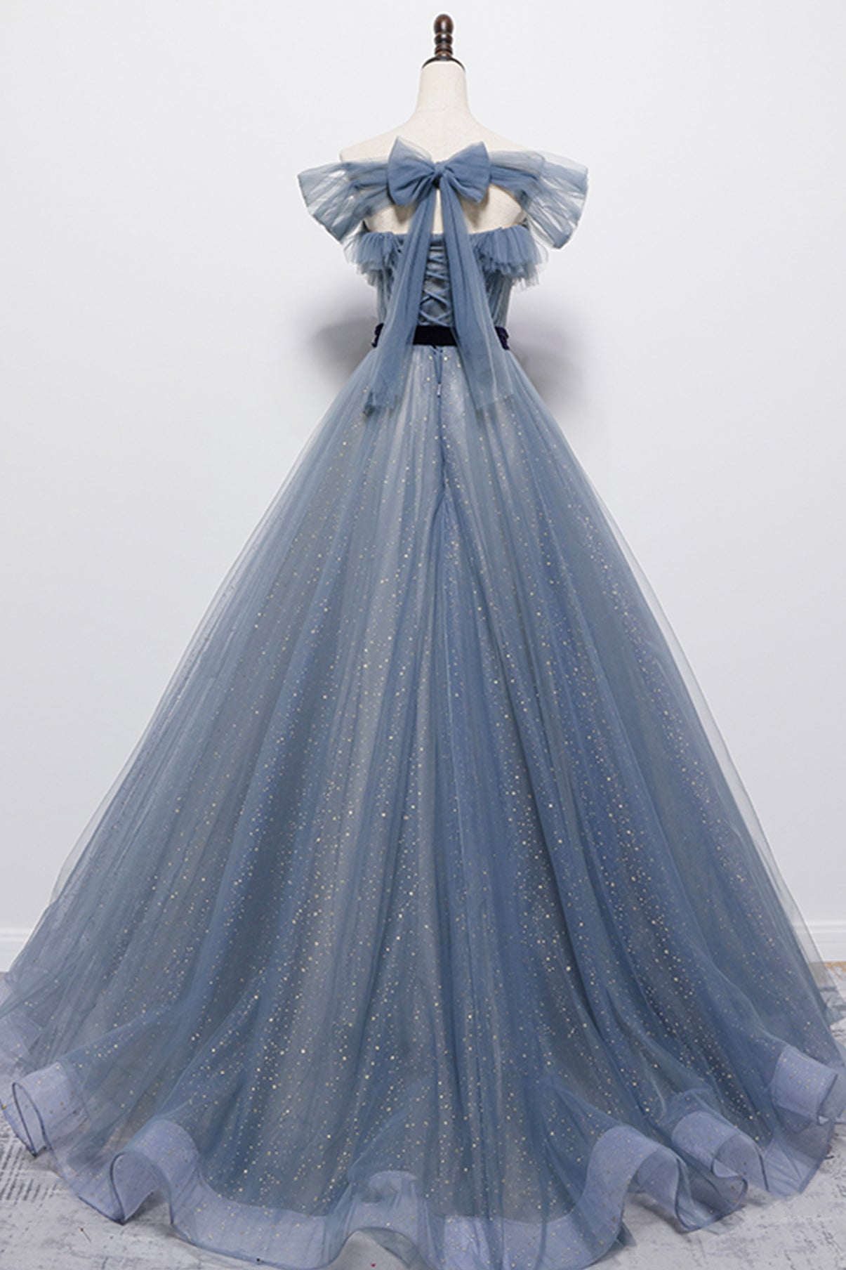 Bule Tüll langes A-Linie Ballkleid blaues Abendkleid 8718