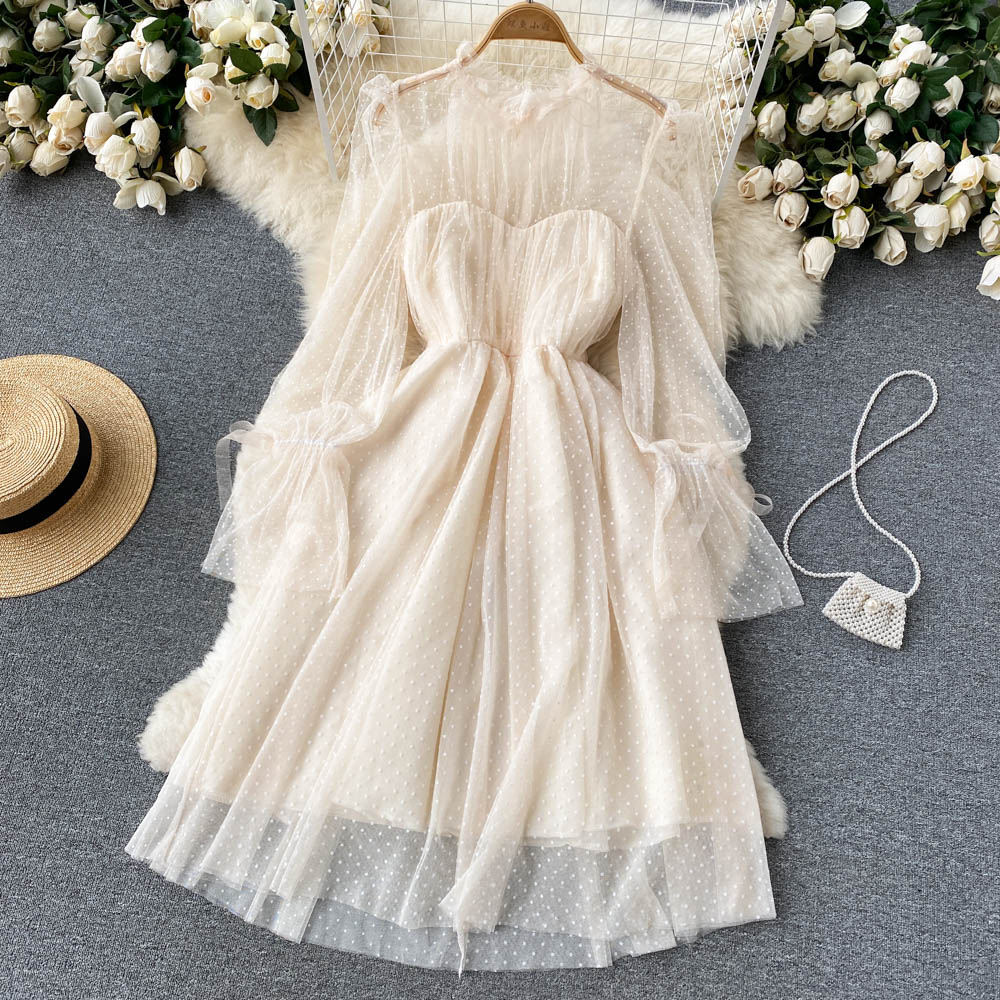 Süßes Tüll-Langarmkleid Modekleid 10659