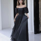Robe de soirée longue en tulle noir Robe de soirée trapèze 10207