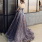 Robe de soirée longue en tulle violet à paillettes Robe de soirée trapèze 10204