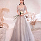 Gray tulle sequins long ball gown dress formal dress  10322