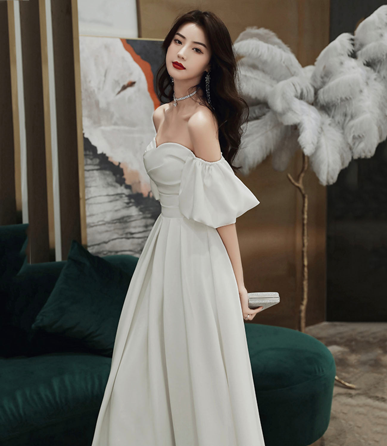 Einfaches A-Linie langes weißes Ballkleid weißes Abendkleid 10338