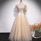 Champagner Tüll Pailletten langes Ballkleid Abendkleid 10004