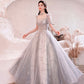 Gray tulle sequins long ball gown dress formal dress  10322