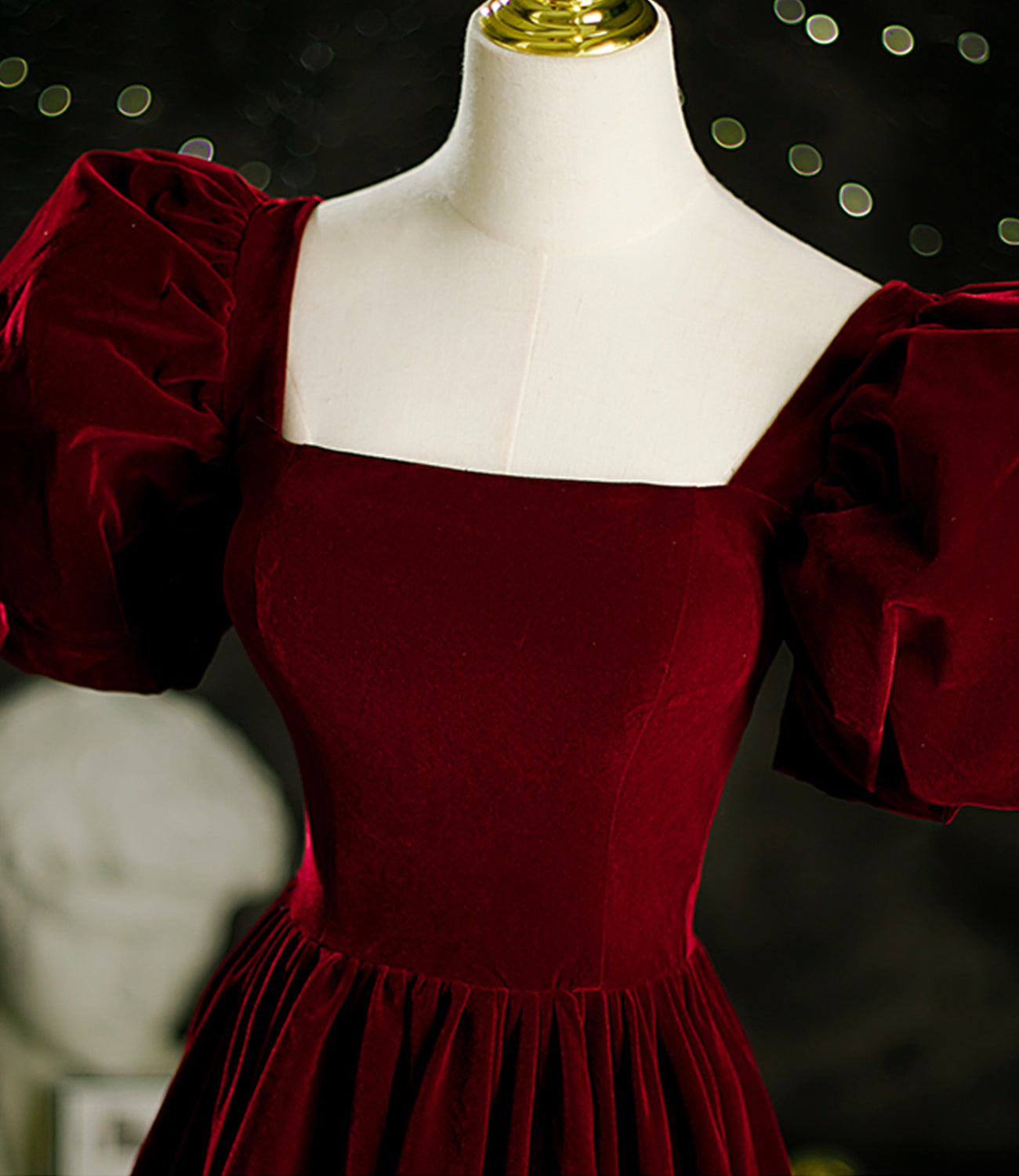 Burgund Samt lange A-Linie Ballkleid Abendkleid 8804