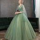 Langes Ballkleid aus grüner Tüllspitze A-Linie Abendkleid 10342