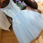 Blue tulle lace short prom dress A line homecoming dress  10577