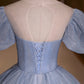 Blaues, glänzendes, modisches, elegantes, exquisites Tüll-Spitzenkleid mit Blumenapplikationen, langes Ballkleid, Abendkleid, Abschlusskleid 10259