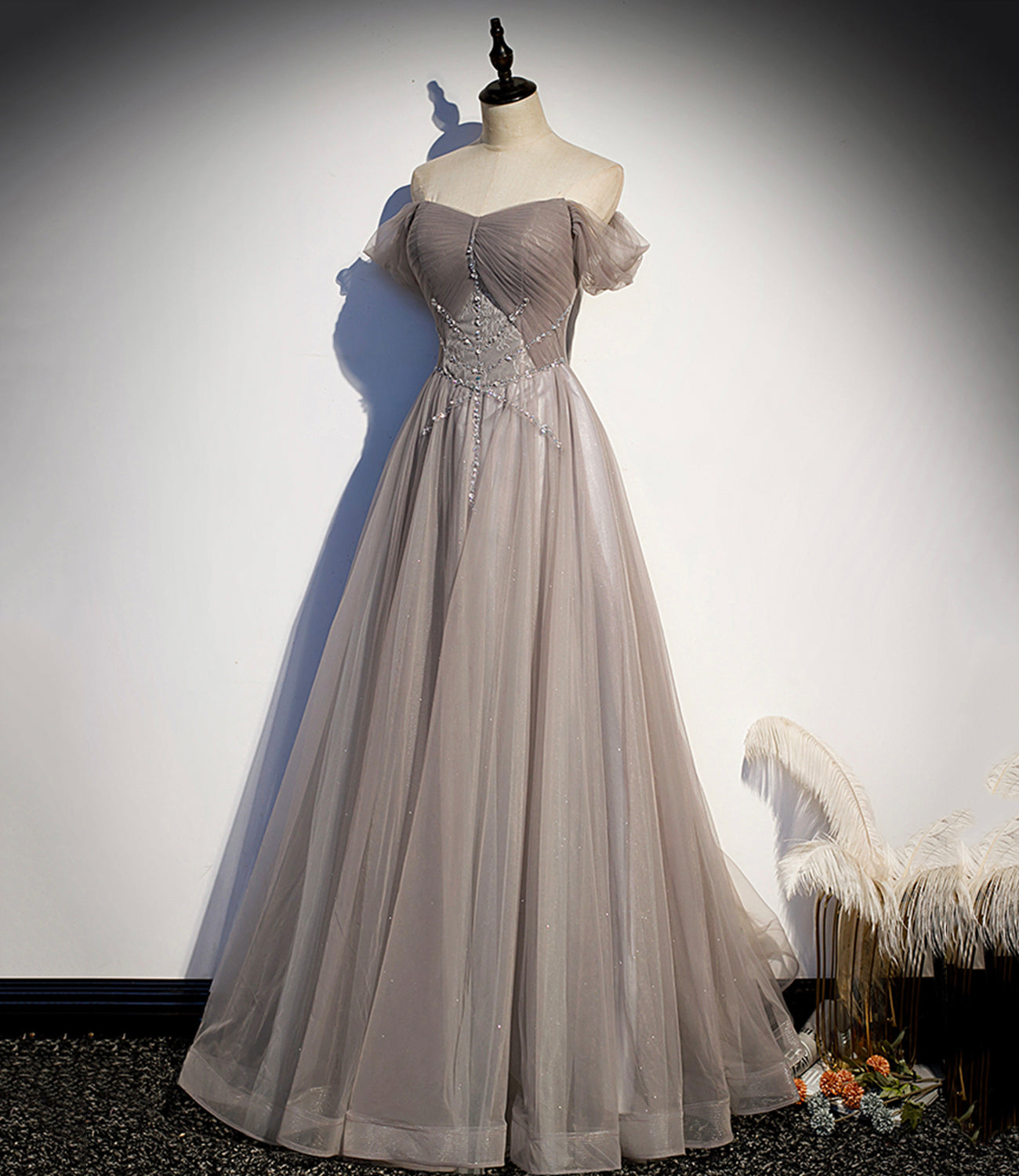 Robe de soirée longue élégante en tulle et dentelle 10140