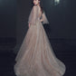 Champagner Tüll Spitze langes Ballkleid A-Linie Abendkleid 10464