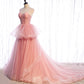 Robe de soirée longue en tulle rose Robe de soirée trapèze 10012