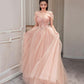 Pink tulle long prom dress pink evening dress  10589