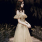 Langes Ballkleid mit goldenen Pailletten A-Linie Abendkleid 10484