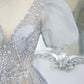 Gray tulle beads long prom dress A line evening gown  10488