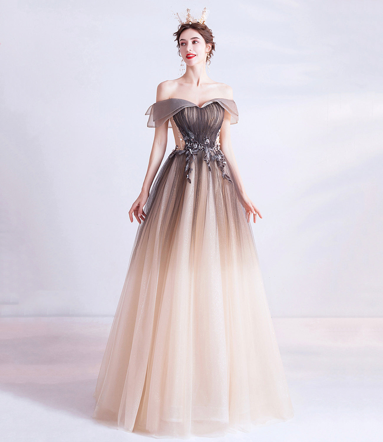 Süßes Tüll Pailletten langes Ballkleid Abendkleid 10470