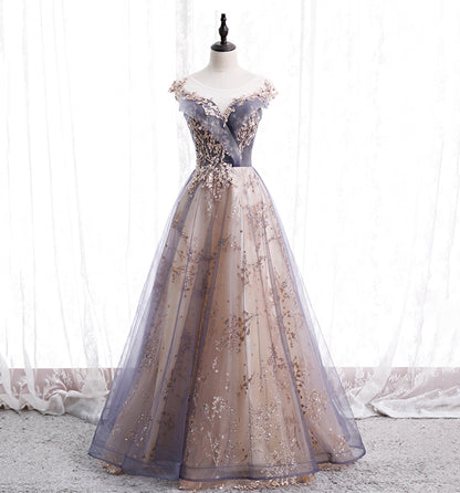 Cute tulle sequins long prom dress evening dress  10011