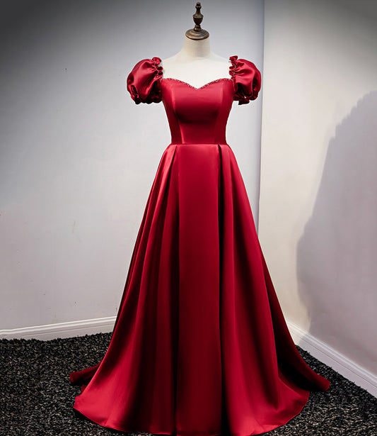 Burgund Satin lange A-Linie Ballkleid Abendkleid 8711