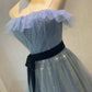 Blue tulle long prom dress blue evening dress  8607
