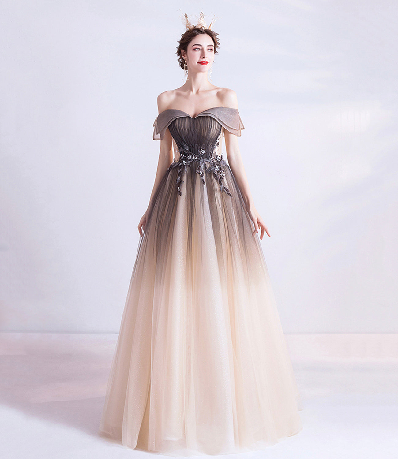 Süßes Tüll Pailletten langes Ballkleid Abendkleid 10470