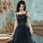 Blue tulle sequins long prom dress blue evening dress  10253