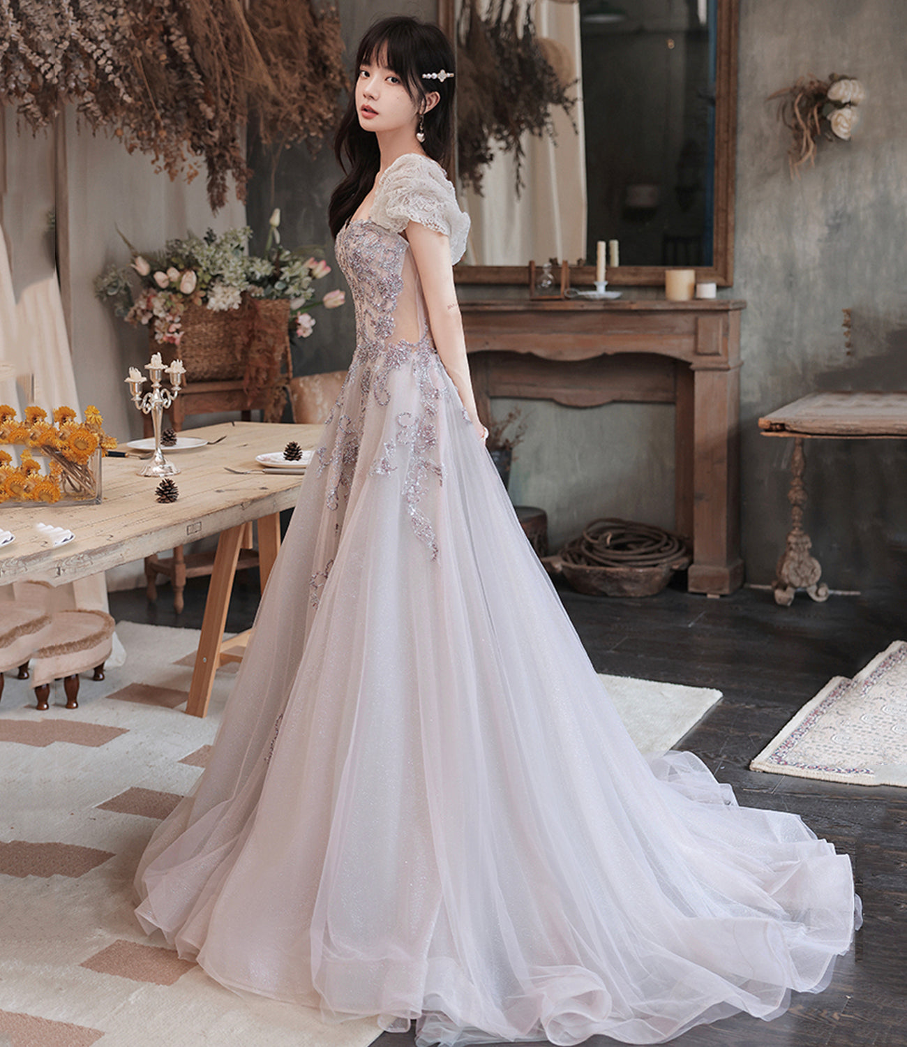 Robe de soirée longue en tulle à paillettes mignonne 10251