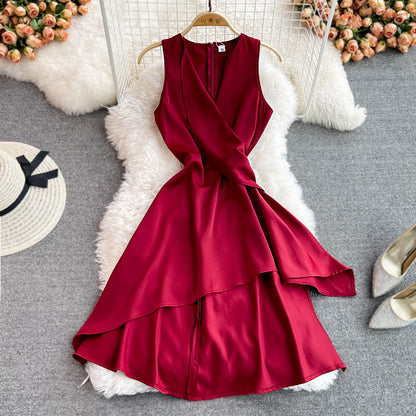 Red V Neck Short Dress Fashion Dress  10939