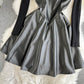 Pull tricoté à la mode + robe trapèze en cuir PU Robe tendance 10885