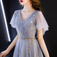 Blaues langes Ballkleid aus Tüll mit V-Ausschnitt blaues Abendkleid 10640