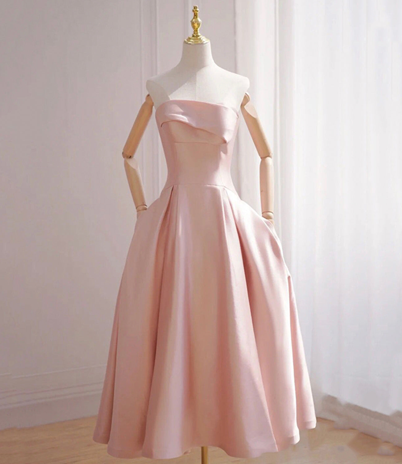 Rosa Satin kurzes A-Linie Ballkleid Abendkleid 8817