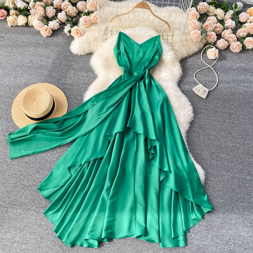 Süßes unregelmäßiges Kleid in A-Linie Grünes Modekleid 10788