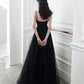 Black tulle sequins long prom dress evening dress  10391