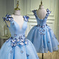 Blue tulle short prom dress blue homecoming dress  8907
