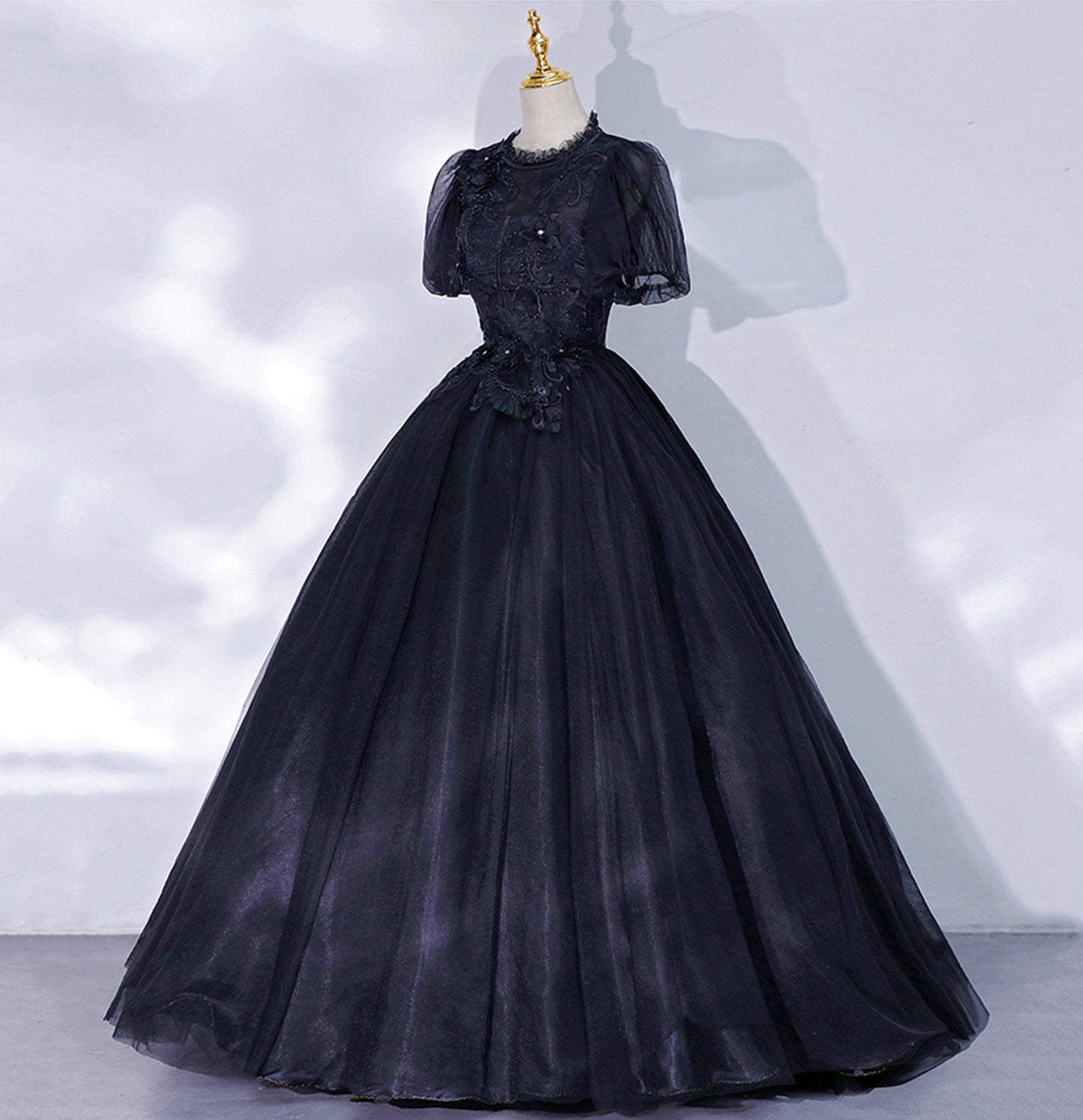 Black tulle lace long ball gown dress formal gown  10061