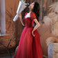 Burgund Tüll Perlen langes Ballkleid Abendkleid 10315