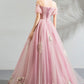 Rosa Tüll Spitze langes Ballkleid Abendkleid 10623