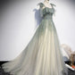 Green tulle sequins long prom dress evening gown  10474