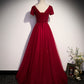 Burgundy tulle beads long ball gown dress formal dress  10141