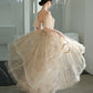 Robe de soirée longue en tulle et dentelle champagne Robe de soirée trapèze 10339