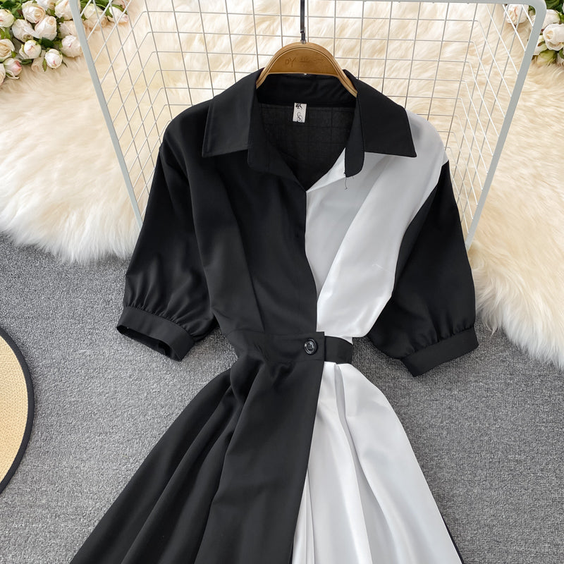 Schicke Kontrastfarbe Kurzarmkleid 10769
